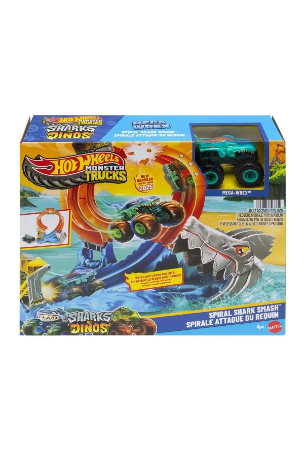 JFR08 Hot Wheels Monster Trucks Dönen Corkscrew Shark Çarpışması JFR08 Hot Wheels Monster Trucks Dönen Corkscrew Shark Çarpışması
