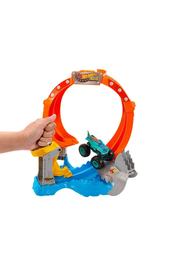 JFR08 Hot Wheels Monster Trucks Dönen Corkscrew Shark Çarpışması JFR08 Hot Wheels Monster Trucks Dönen Corkscrew Shark Çarpışması