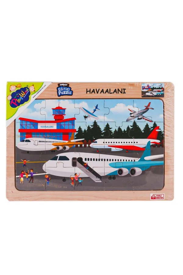ONY-233-234-235-236 Ahşap Eğitici Puzzle Havaalanı -Onyıl Oyuncak