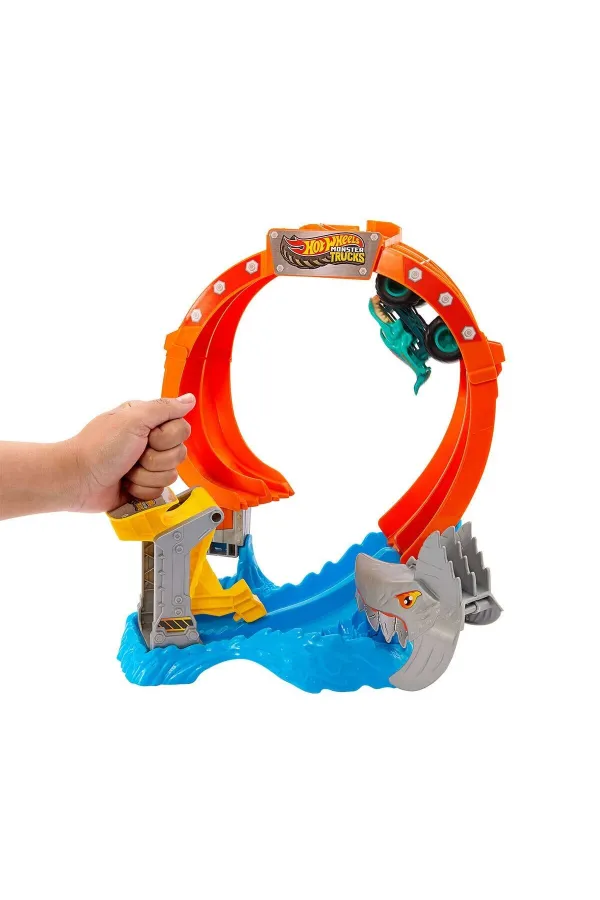 JFR08 Hot Wheels Monster Trucks Dönen Corkscrew Shark Çarpışması JFR08 Hot Wheels Monster Trucks Dönen Corkscrew Shark Çarpışması