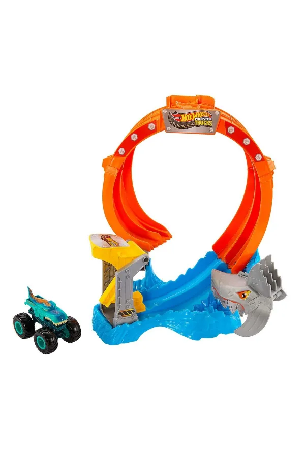 JFR08 Hot Wheels Monster Trucks Dönen Corkscrew Shark Çarpışması JFR08 Hot Wheels Monster Trucks Dönen Corkscrew Shark Çarpışması