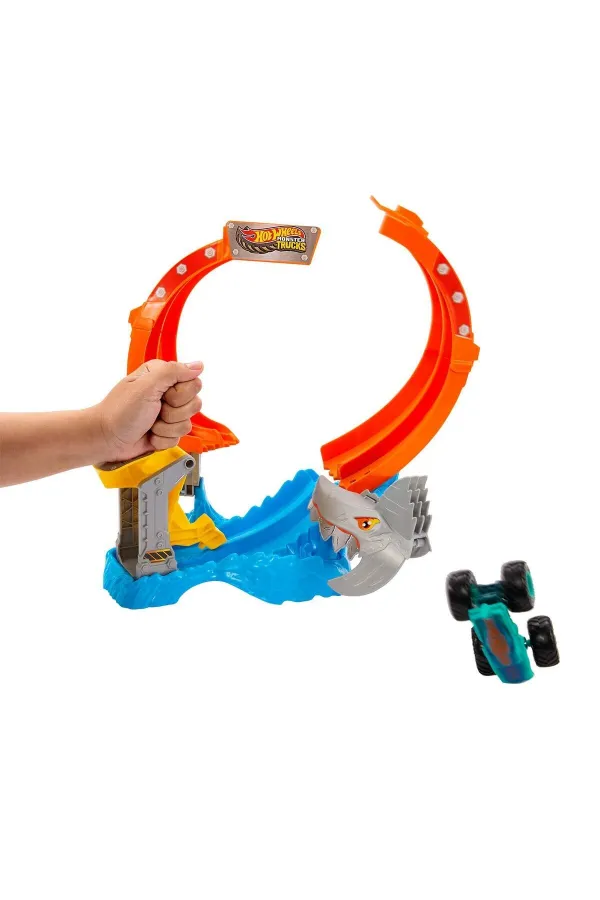 JFR08 Hot Wheels Monster Trucks Dönen Corkscrew Shark Çarpışması JFR08 Hot Wheels Monster Trucks Dönen Corkscrew Shark Çarpışması