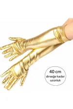 Altın Renk Dirsek Altı Lüks Saten Eldiven 40 cm Altın Renk Dirsek Altı Lüks Saten Eldiven 40 cm