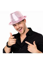 Pembe Payetli Disco Parti Şapkası Yetişkin Işıltılı Fötr Model Pembe Payetli Disco Parti Şapkası Yetişkin Işıltılı Fötr Model