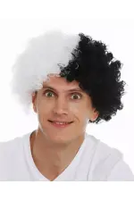Siyah Beyaz Kıvırcık Afro Bonus Peruk Taraftar Bonus Saç Siyah Beyaz Kıvırcık Afro Bonus Peruk Taraftar Bonus Saç