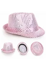 Pembe Payetli Disco Parti Şapkası Yetişkin Işıltılı Fötr Model Pembe Payetli Disco Parti Şapkası Yetişkin Işıltılı Fötr Model