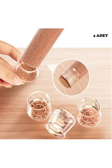 4'lü Keçeli Şeffaf Silikon Sandalye Ayak Koruyucu Seti 4'lü Keçeli Şeffaf Silikon Sandalye Ayak Koruyucu Seti
