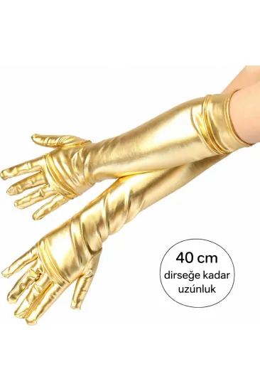 Altın Renk Dirsek Altı Lüks Saten Eldiven 40 cm Altın Renk Dirsek Altı Lüks Saten Eldiven 40 cm