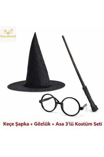 Çocuk Seti (Siyah Keçe Şapka, Asa, Gözlük) Çocuk Seti (Siyah Keçe Şapka, Asa, Gözlük)
