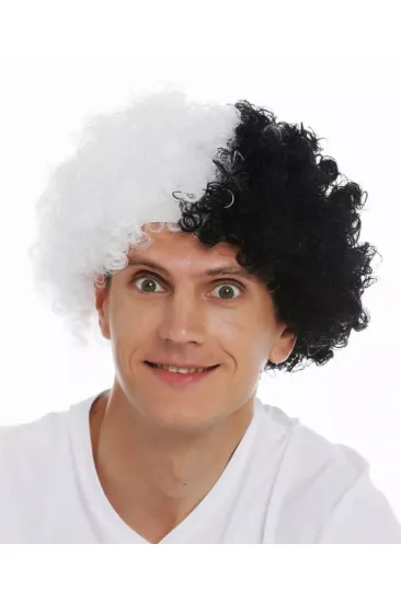 Siyah Beyaz Kıvırcık Afro Bonus Peruk Taraftar Bonus Saç Siyah Beyaz Kıvırcık Afro Bonus Peruk Taraftar Bonus Saç