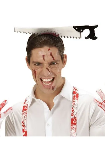 Kafaya Saplanmış Halloween Kanlı Testere Şaka Tacı Kafaya Saplanmış Halloween Kanlı Testere Şaka Tacı