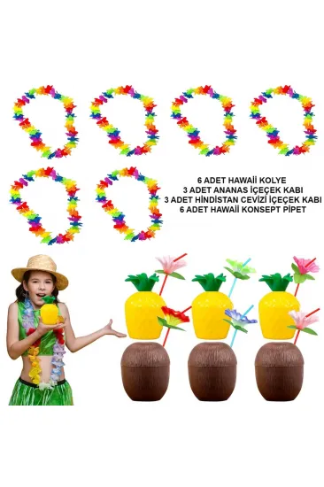 Tropikal Hawaii Parti Malzemeleri – Kolye, Pipet, Bardak Seti Tropikal Hawaii Parti Malzemeleri – Kolye, Pipet, Bardak Seti