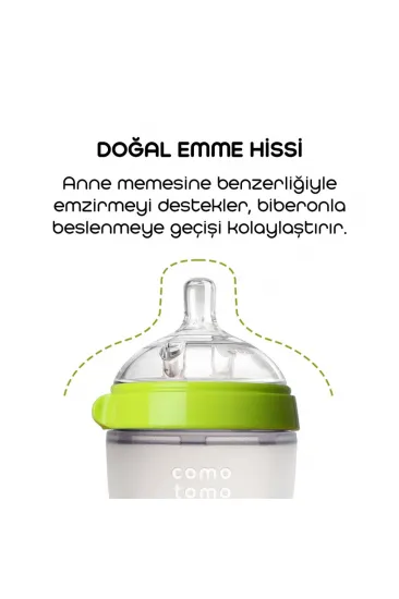 Comotomo Antikolik Silikon Biberon 150 ml 0-3 Ay Yeşil Comotomo Antikolik Silikon Biberon 150 ml 0-3 Ay Yeşil