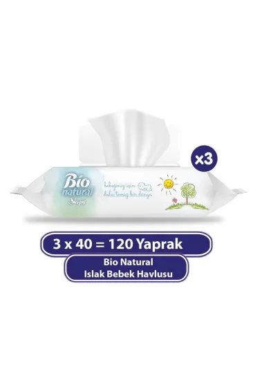 Bio Natural Islak Havlu Mendil 3x40 120 Yaprak Bio Natural Islak Havlu Mendil 3x40 120 Yaprak