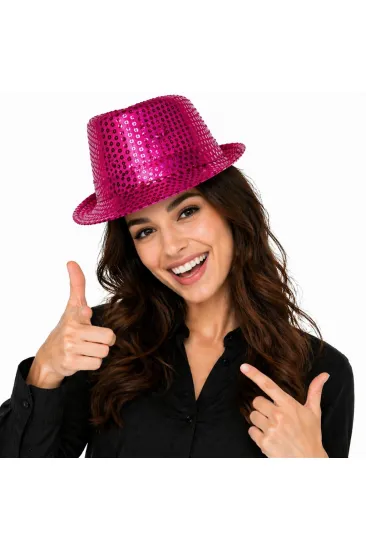 Fuşya Pembe Payetli Disco Parti Şapkası Yetişkin Işıltılı Fötr Model Fuşya Pembe Payetli Disco Parti Şapkası Yetişkin Işıltılı Fötr Model