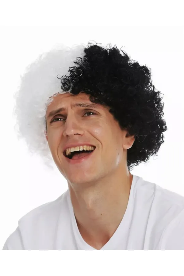 Siyah Beyaz Kıvırcık Afro Bonus Peruk Taraftar Bonus Saç Siyah Beyaz Kıvırcık Afro Bonus Peruk Taraftar Bonus Saç