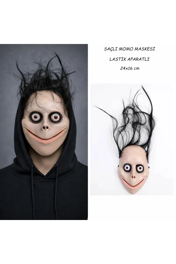 Saçlı Momo Korku Maskesi 24x16 cm Saçlı Momo Korku Maskesi 24x16 cm