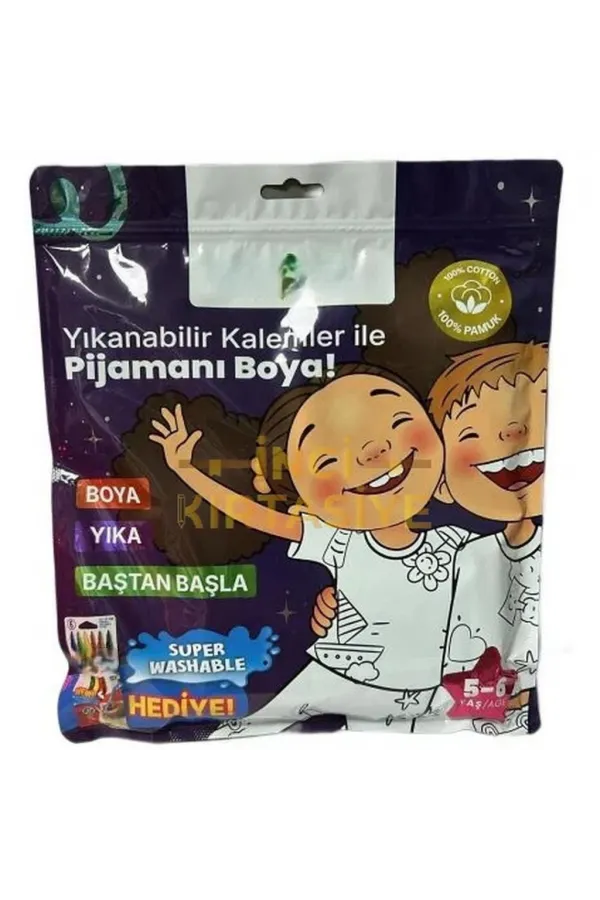 Kalem Hediyeli Boyanabilir Pijama 5-6 Yaş