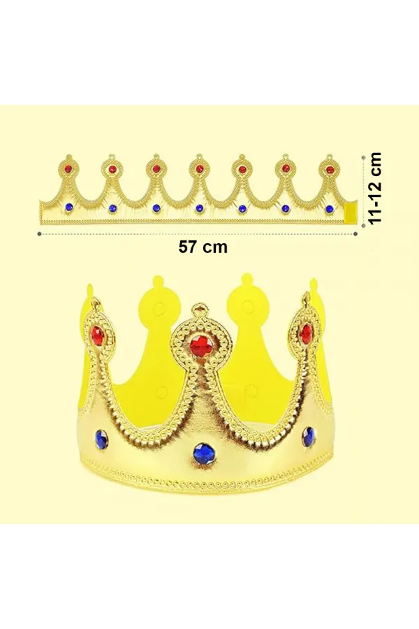 Altın Renk Eva Malzemeden İmal Çocuk Kral Tacı 57 cm Altın Renk Eva Malzemeden İmal Çocuk Kral Tacı 57 cm