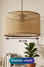Hardal Hasır Kumaş Başlıklı Sarkıt Avize 35 Cm Hardal Hasır Kumaş Başlıklı Sarkıt Avize 35 Cm