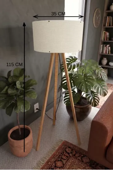 3 Ayaklı Tripod Lambader Krem Kumaş Başlık 3 Ayaklı Tripod Lambader Krem Kumaş Başlık