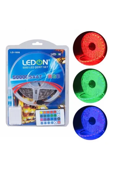 Ledon Ld-1606 Su Geçirmez 5 Metre Rgb Şerit Led Animasyon Devreli Adaptörlü Set 5050 3 Çipli Silikonlu
