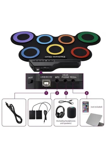 Magicvoice G3002r 7 Ped Gökkuşağı Renkli Elektronik Roll Up Davul Kiti Magicvoice G3002r 7 Ped Gökkuşağı Renkli Elektronik Roll Up Davul Kiti