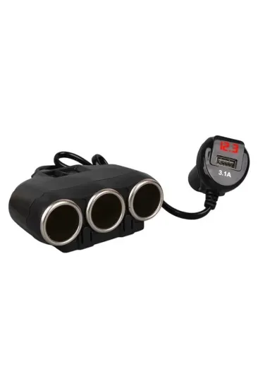 Olesson 1634 12-24v 3lü Usbli 120w 80cm Kablolu Dijital Ekranlı Araç Çakmak Çoklayıcı Olesson 1634 12-24v 3lü Usbli 120w 80cm Kablolu Dijital Ekranlı Araç Çakmak Çoklayıcı