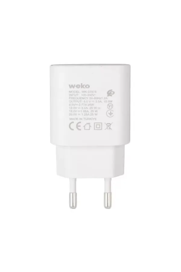 Weko Wk-27878 Note10 Beyaz 25 Watt Şarj Başlık Adaptörü + Type-c To Type-c Kablo