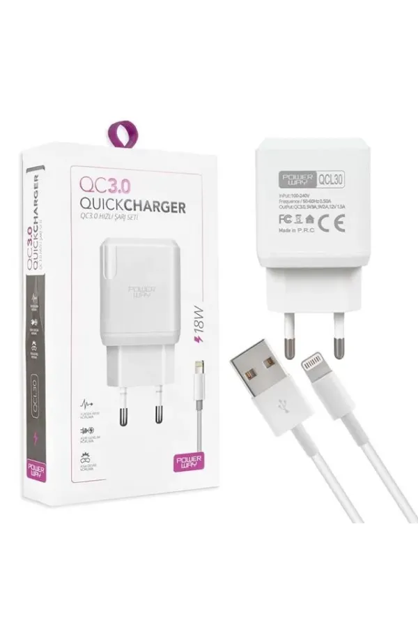 Powerway Qcl30 Hızlı 3000 Ma 18 Watt Lightning Şarj Kafa Başlık Adaptörü Powerway Qcl30 Hızlı 3000 Ma 18 Watt Lightning Şarj Kafa Başlık Adaptörü