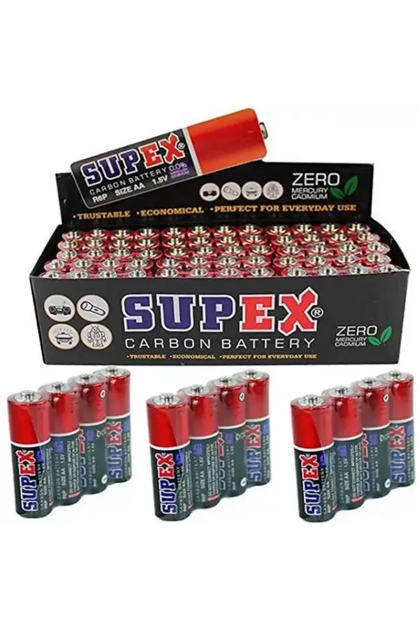Supex R6 1.5 Volt Çinko Karbon Aa Kalem Pil 60'lı Kalem Pil Supex R6 1.5 Volt Çinko Karbon Aa Kalem Pil 60'lı Kalem Pil