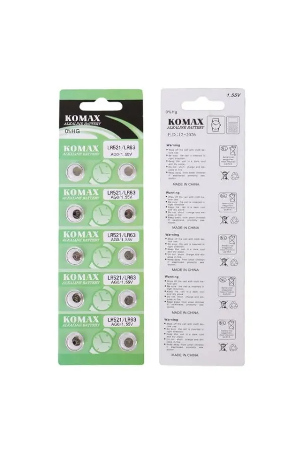 Komax Ag-0 Alkalin Lr521/379 Düğme Pil 10'lu Paket Komax Ag-0 Alkalin Lr521/379 Düğme Pil 10'lu Paket