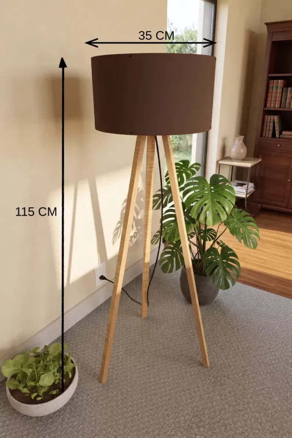 3 Ayaklı Tripod Lambader Kahverengi Kumaş Başlık 3 Ayaklı Tripod Lambader Kahverengi Kumaş Başlık