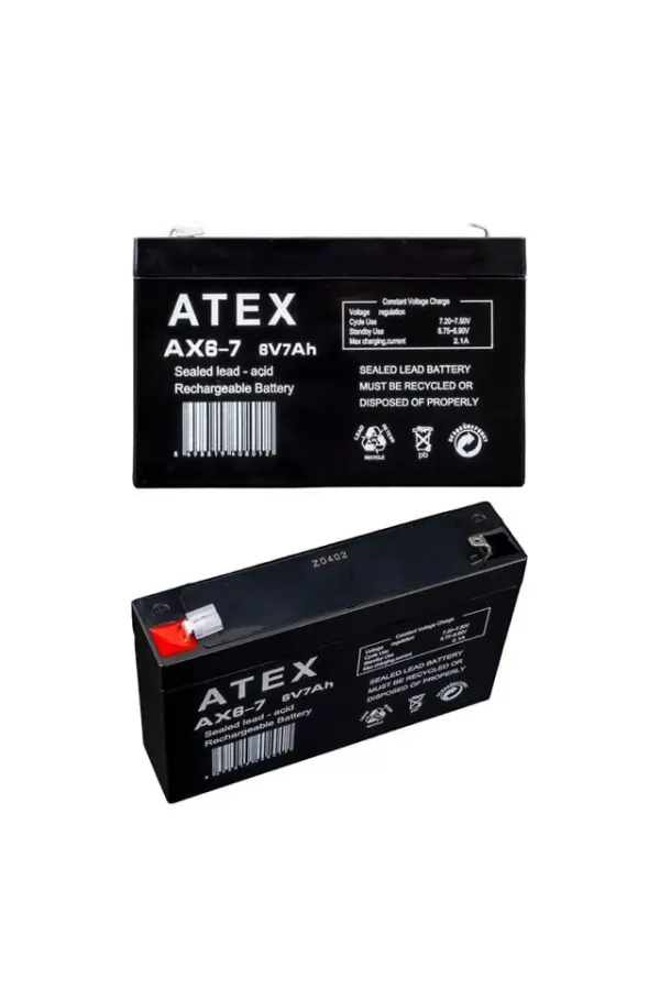 Atex 6 Volt - 7 Amper Akü (150 X 50 X 94 Mm) Atex 6 Volt - 7 Amper Akü (150 X 50 X 94 Mm)