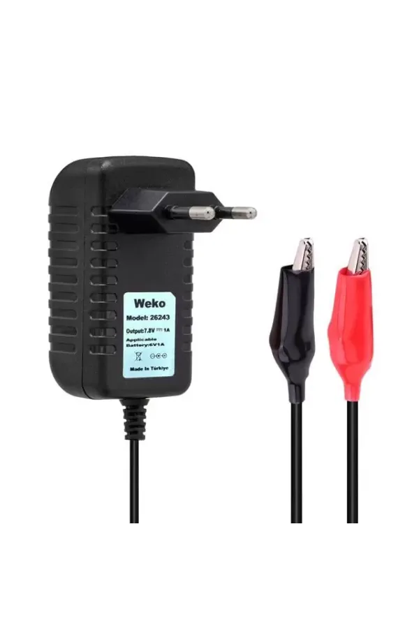 Weko 7.8 Volt - 1 Amper Krokodil Uçlu Priz Tip Yerli Üretim Akü Şarj Adaptörü Weko 7.8 Volt - 1 Amper Krokodil Uçlu Priz Tip Yerli Üretim Akü Şarj Adaptörü