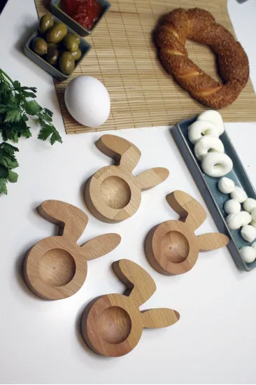 (4'lü Set) Ahşap Yumurtalık Sofra Sunumu Kırık Kulak Tavşan Figür (4'lü Set) Ahşap Yumurtalık Sofra Sunumu Kırık Kulak Tavşan Figür